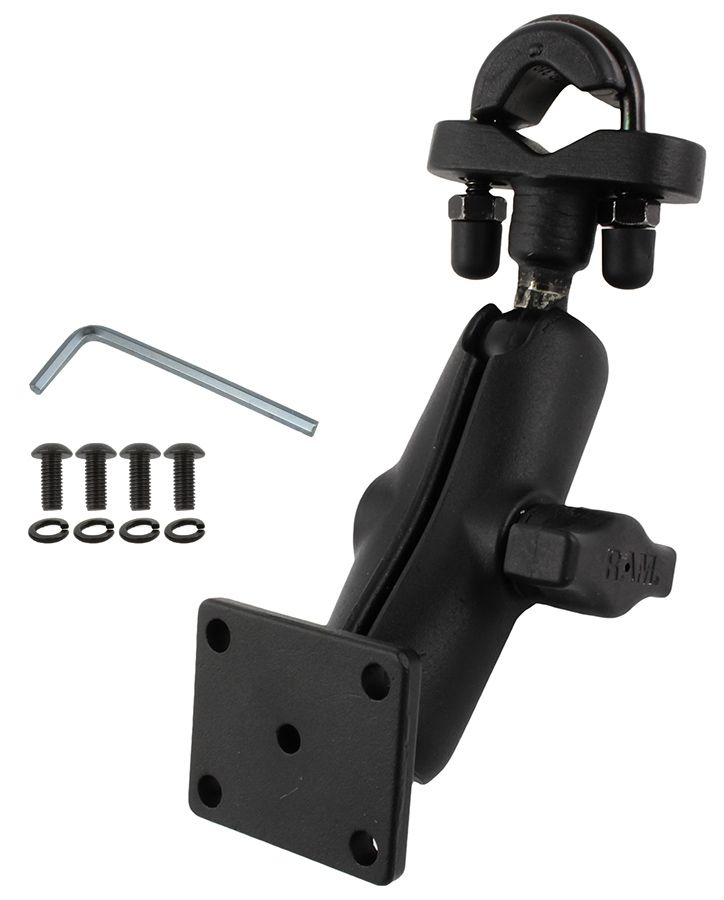 RAM Mounts Lenker-/Rohr-Set - B-Kugel (1 Zoll), Rohrschelle, mittlerer Verbindungsarm, rechteckige Basisplatte (AMPS),Schrauben-Set