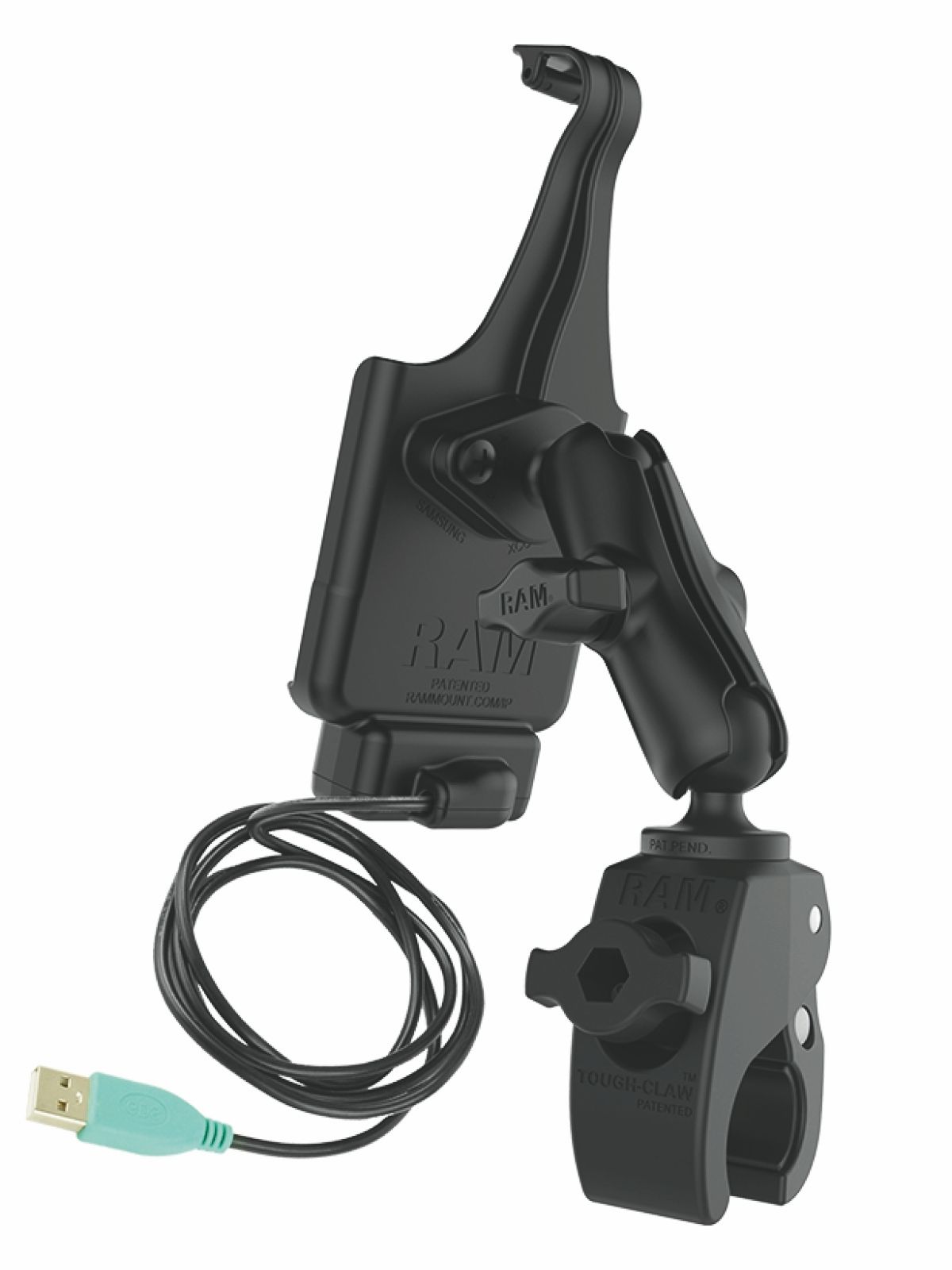 RAM Mounts Tough-Claw Halterung Samsung Xcover Pro - B-Kugel (1 Zoll), Tough-Claw klein (Durchmesser 15,9-29,0 mm), Stromanbindung