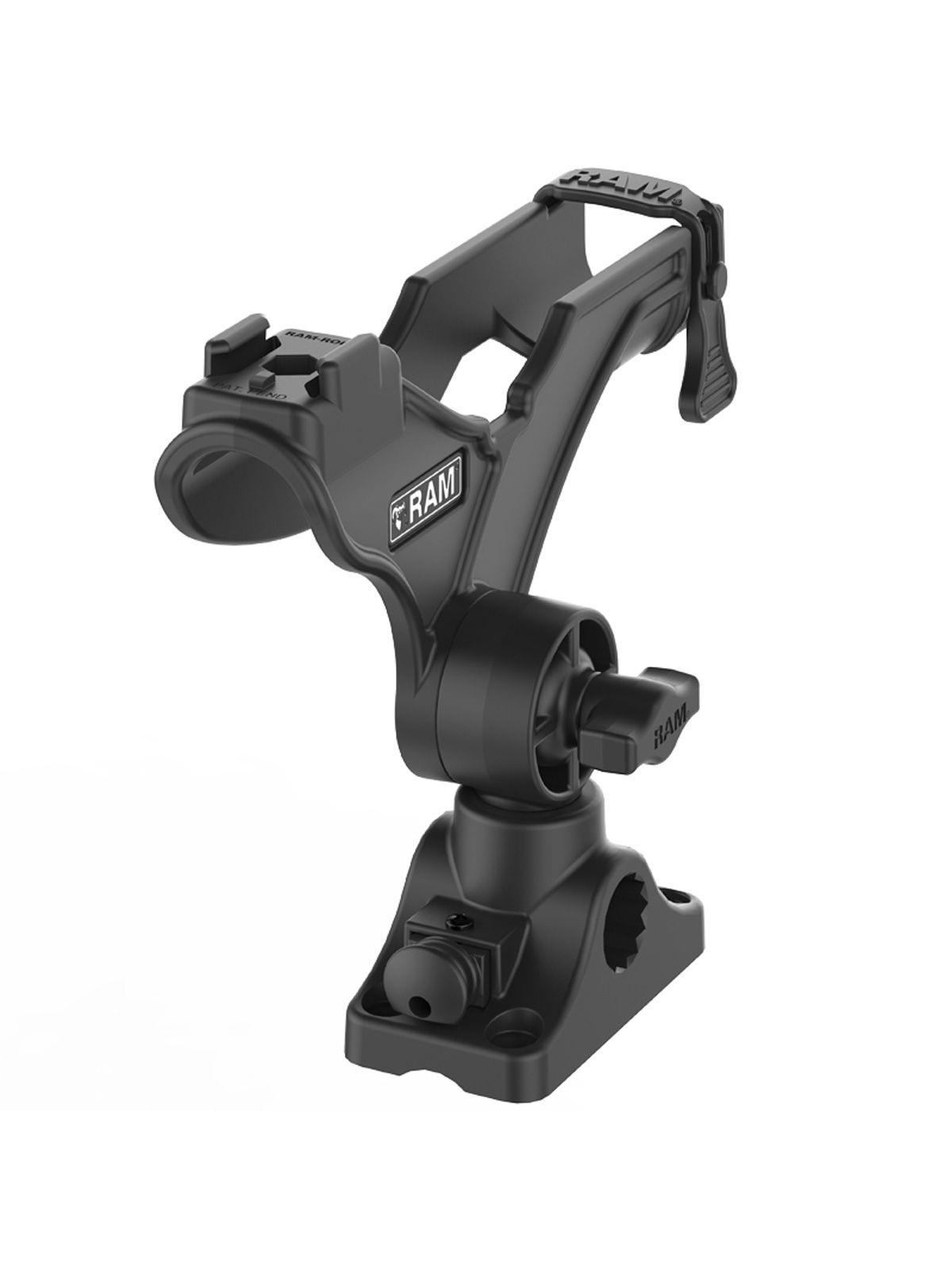 RAM Mounts Verbundstoff-Angelrutenhalter Rod Jr. mit Spline Post u. Bulkhead-Basis - Spline Post Stift (ca. 100 mm), Ratchet-System