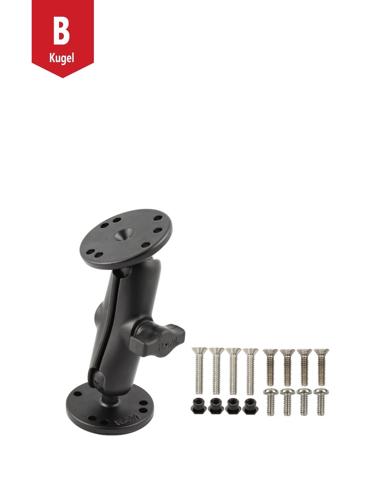 RAM Mounts Set - B-Kugel (1 Zoll), 2x runde Basisplatten (AMPS), mittlerer Verbindungsarm, Schrauben-Set