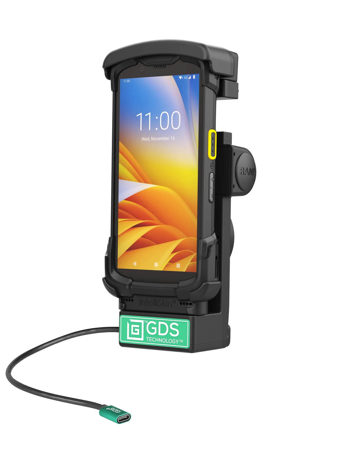 RAM Mounts GDS Holder for Zebra TC73 & TC78 in IntelliSkin Protective Sleeve - USB-C Power Supply