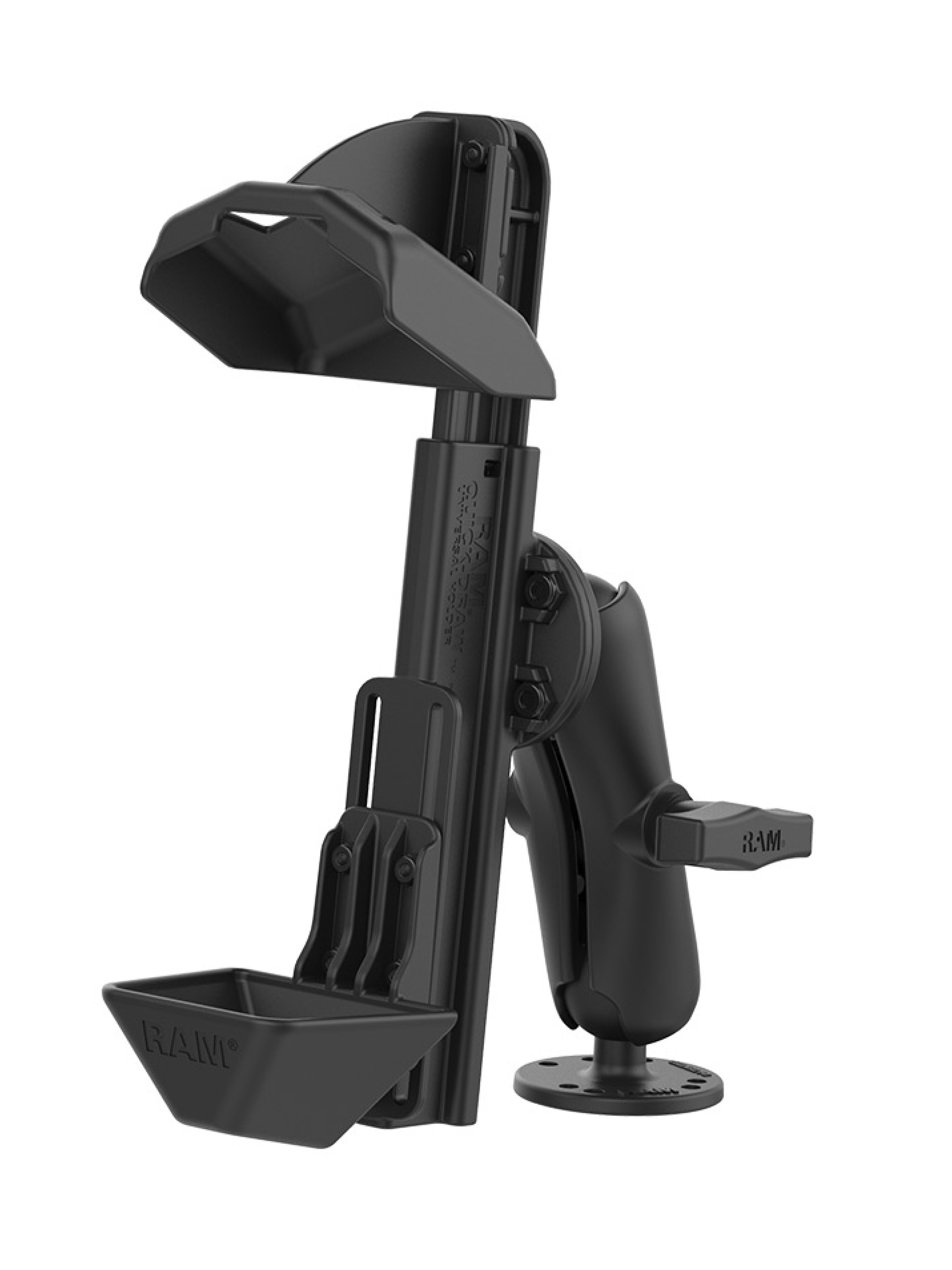 RAM Mounts Quick-Draw Aufbau-Set Halterung für Zebra TC8000 & TC8300 - 2x Runde Basisplatte (C-Kugel - 1,5 Zoll - AMPS) - Mittlerer Verbindungsarm (ca. 145 mm Länge)