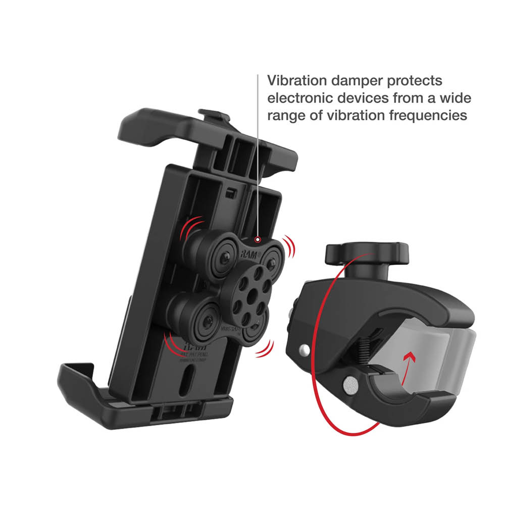 RAM Mounts Quick-Grip Pro XL Klemm-Halterung für Smartphones - Mit Vibrationsdämpfung - Bis 95,25 mm Breite - Mag-Safe Kompatible - Tough-Claw Klein (Durchmesser 15,87 mm bis 28,95 mm) - Schrauben-Set