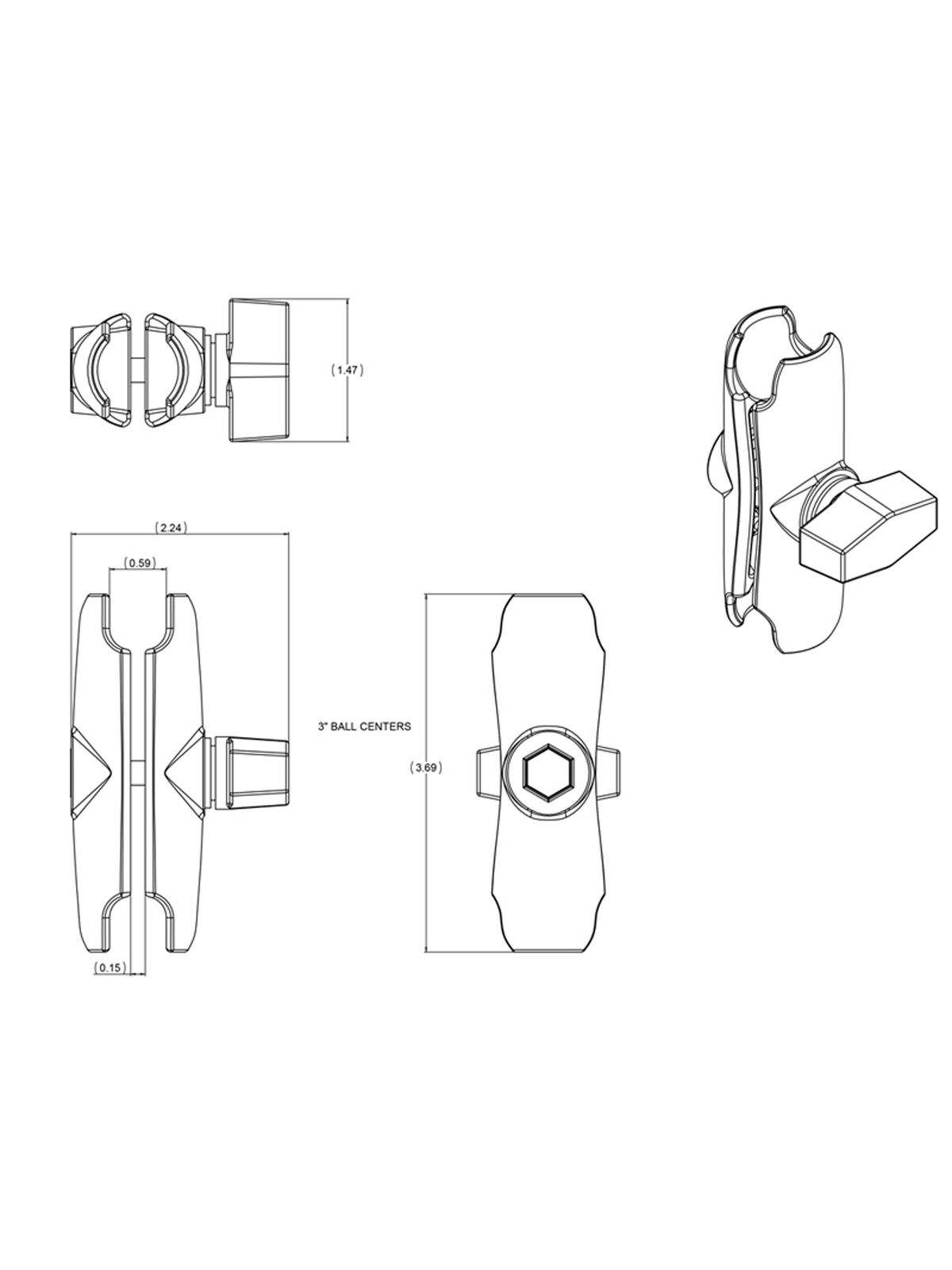 RAM Mounts Verbindungsarm mittel (ca. 94 mm) - B-Kugeln (1 Zoll)