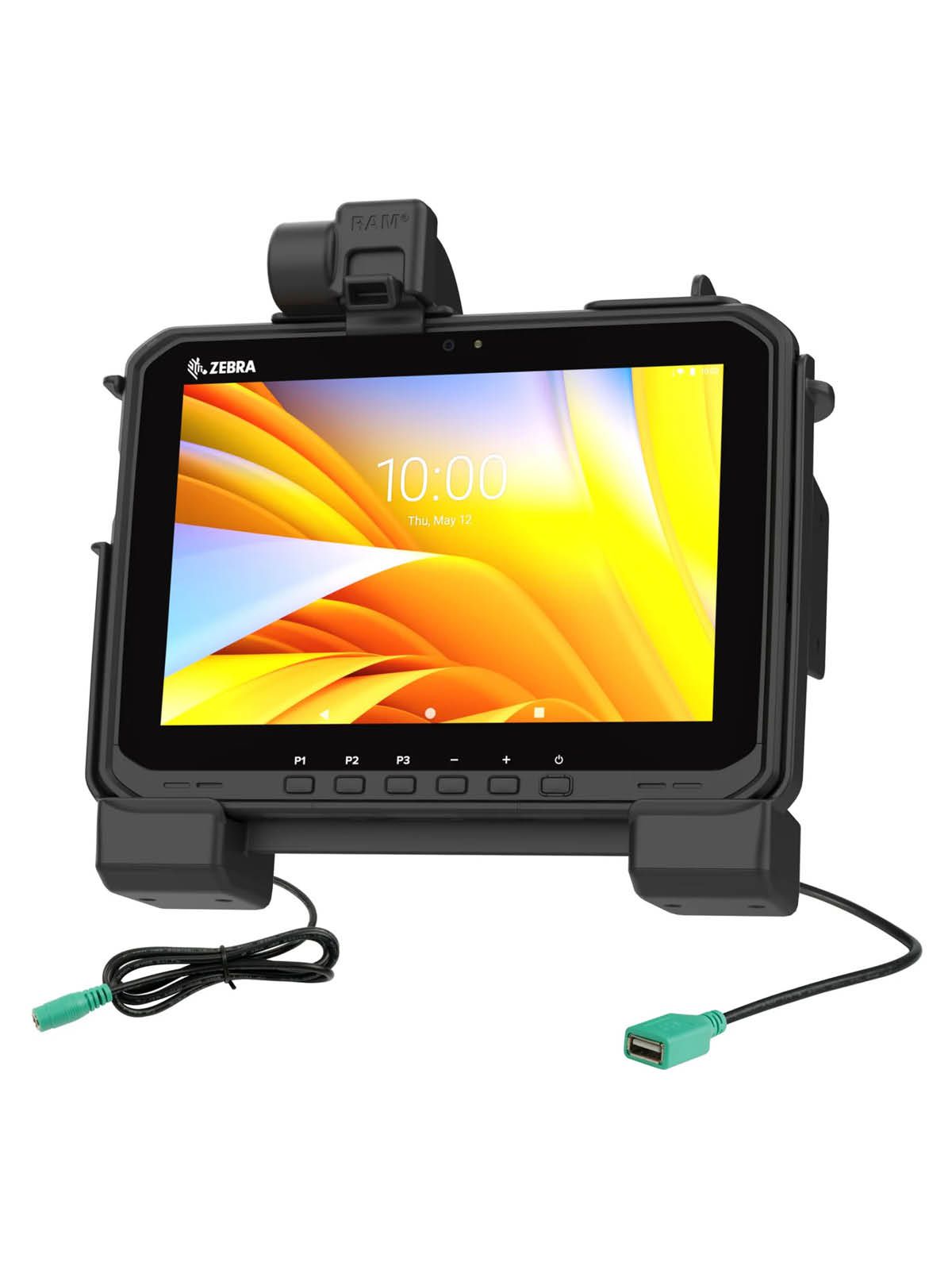 RAM Mounts Form-Fit Halteschale (Schnappverschluss) für Zebra ET60 & ET65 - mit & ohne Tastatur - 5.5mm DC & USB-A-Anschluss