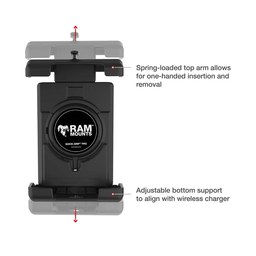 RAM Mounts Quick-Grip Pro XL Klemm-Halterung für Smartphones - Mit Vibrationsdämpfung - Bis 95,25 mm Breite - Mag-Safe Kompatible - Tough-Claw Klein (Durchmesser 15,87 mm bis 28,95 mm) - Schrauben-Set