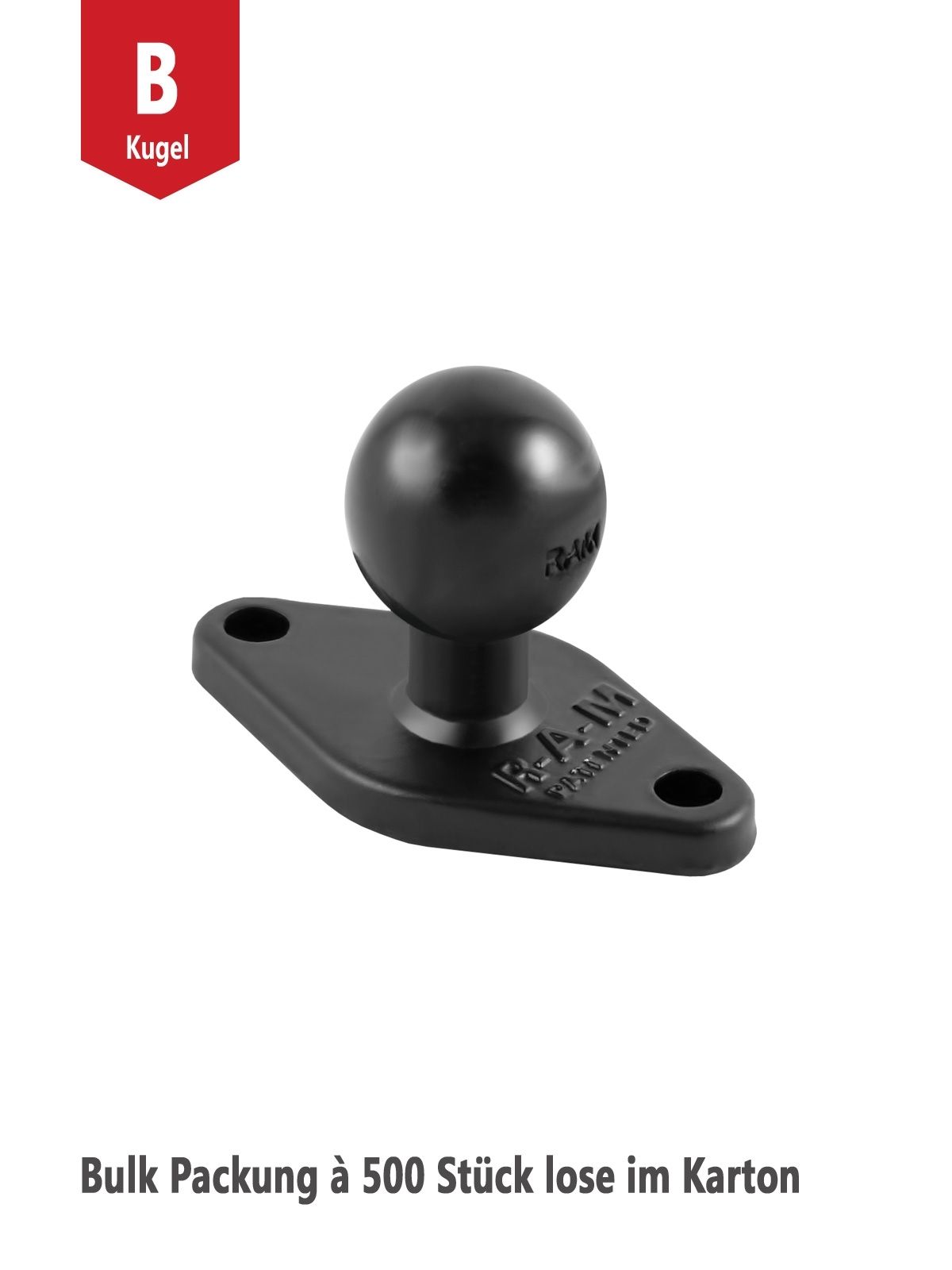 RAM Mounts Diamond-Basisplatte (Trapez) mit B-Kugel (1 Zoll) - Bulk Packung à 500 Stück (lose im Karton)
