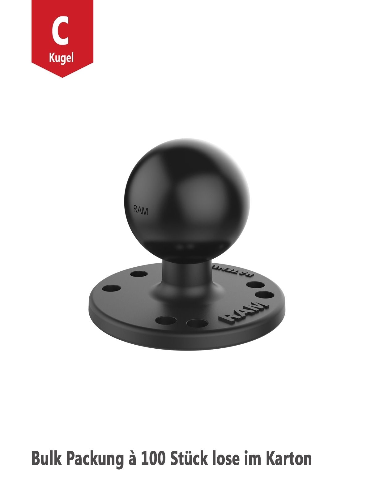 RAM Mounts runde Basisplatte (AMPS) mit C-Kugel (1,5 Zoll) - Bulk Packung (100 Stück lose im Karton)