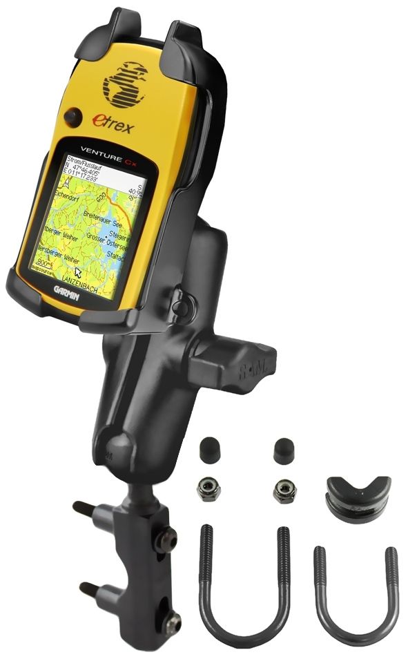 RAM Mounts Motorrad-Halterung Garmin eTrex Color Serie - B-Kugel (1 Zoll), Basisbefestigung (Lenker/Bremse/Kupplung), mittlerer Verbindungsarm