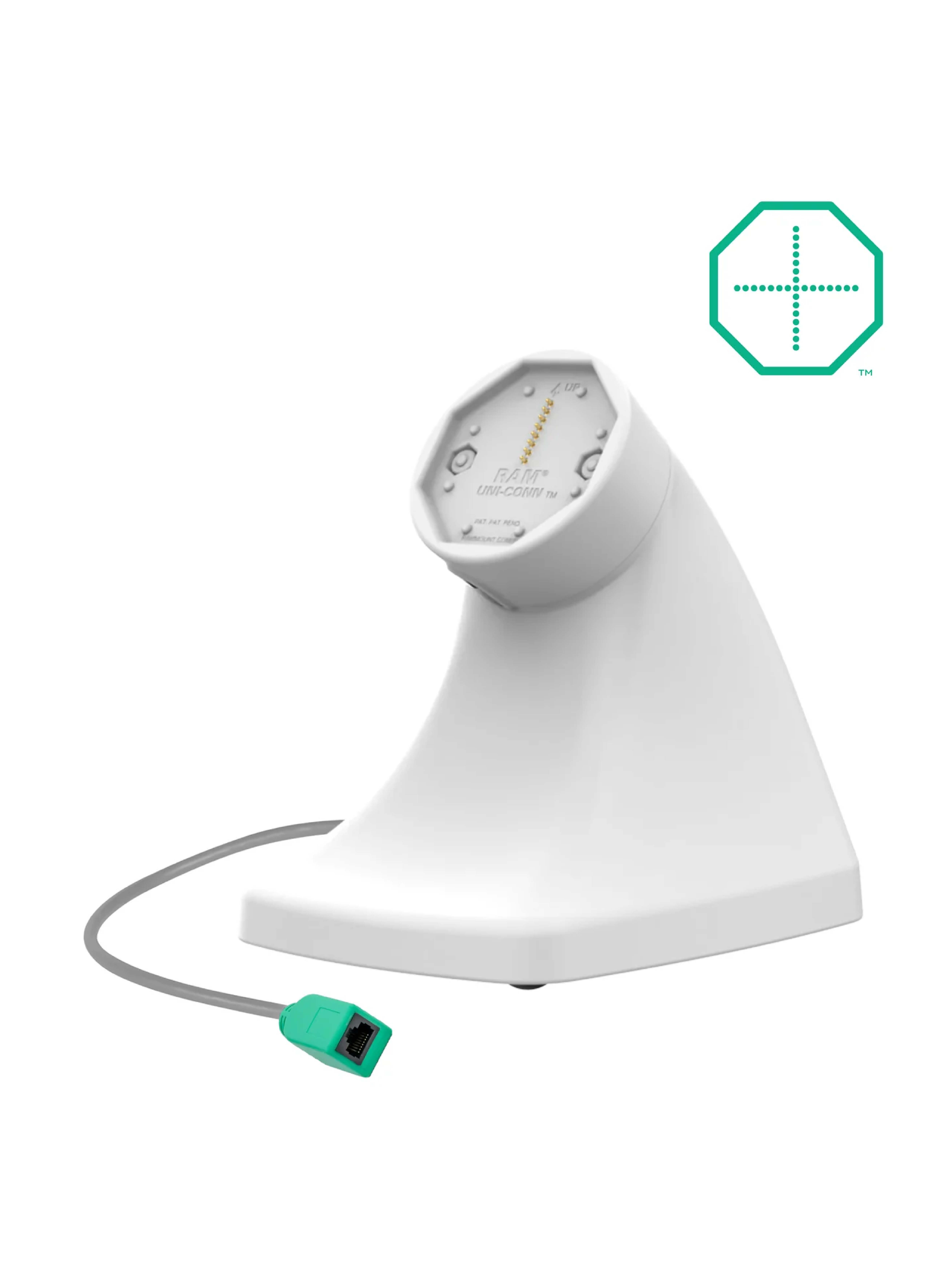 RAM Mounts GDS Uni-Conn Stand-Dockingstation - Rückseitige Pogo-Pins (magnetisch) - RJ45-Anschluss - PoE (Power over Ethernet) - Hellgrau