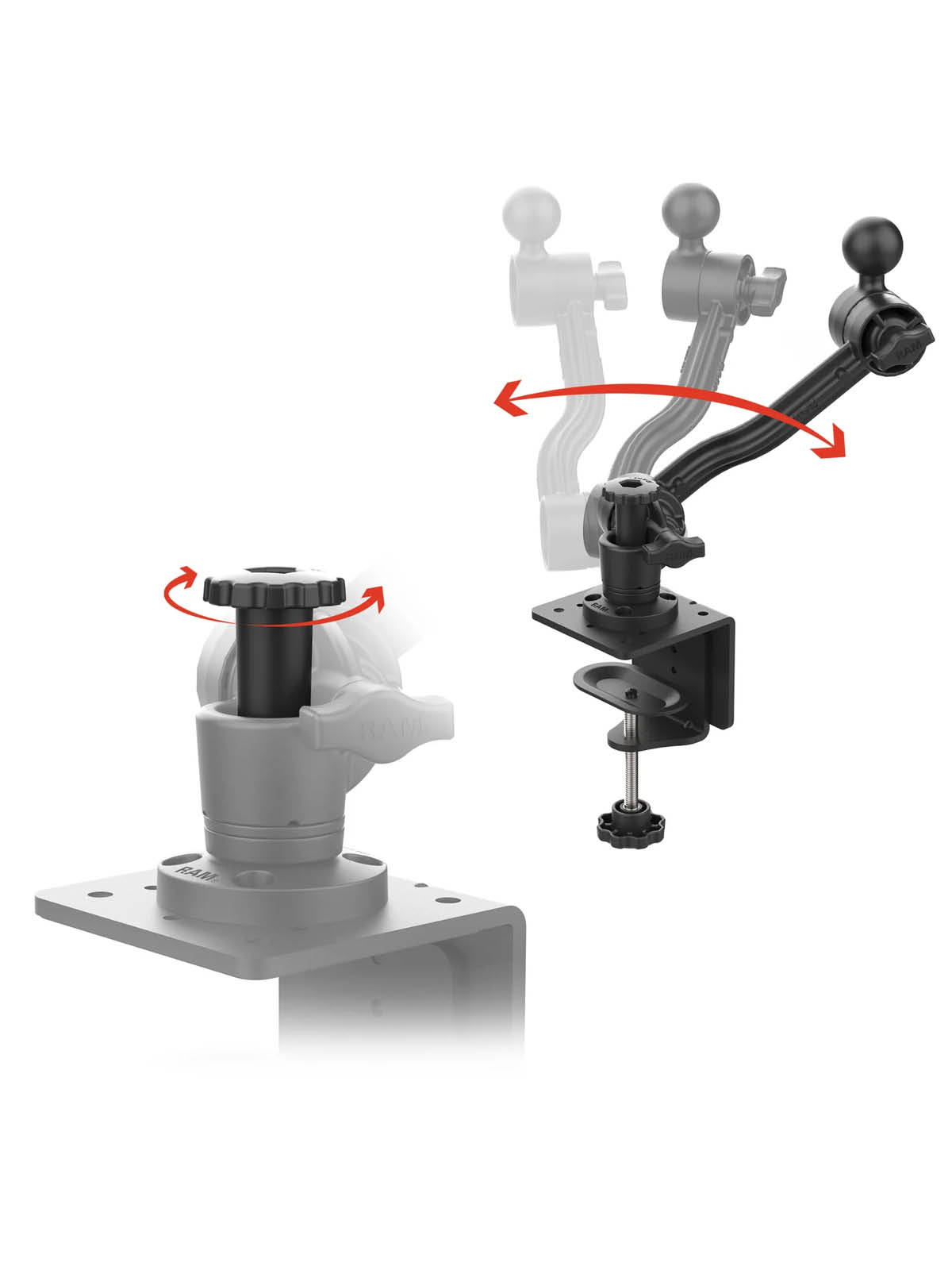 RAM Mounts Tisch-Schraubklemme mit Schwenk- und Rastarm - C-Kugel (1,5 Zoll)