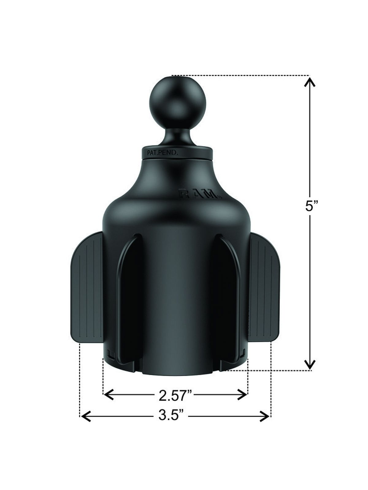 RAM Mounts Fahrzeug-Halterung mit X-Grip Halteklammer für Smartphones bis 82,6 mm Breite - B-Kugel (1 Zoll), Basis für Getränkehalter, mittlerer Verbindungsarm