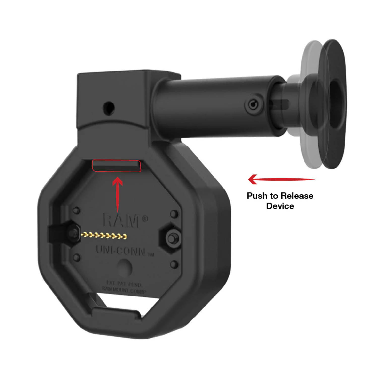 RAM Mounts GDS Uni-Conn Snap-In Ladesockel mit Lösevorrichtung - 2-Loch AMPS - RJ45-Anschluss - PoE zu PD-Lademodul - Schrauben-Set