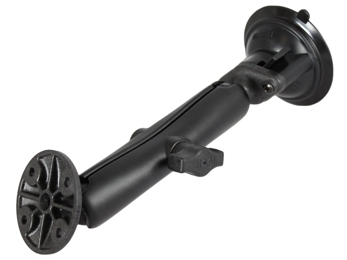 RAM Mounts Verbundstoff Saugfuss-Set mit runder Anbindung - langer Verbindungsarm (Aluminium), Diamond-Basisplatte (Trapez), runde Basisplatte, B-Kugel (1 Zoll)