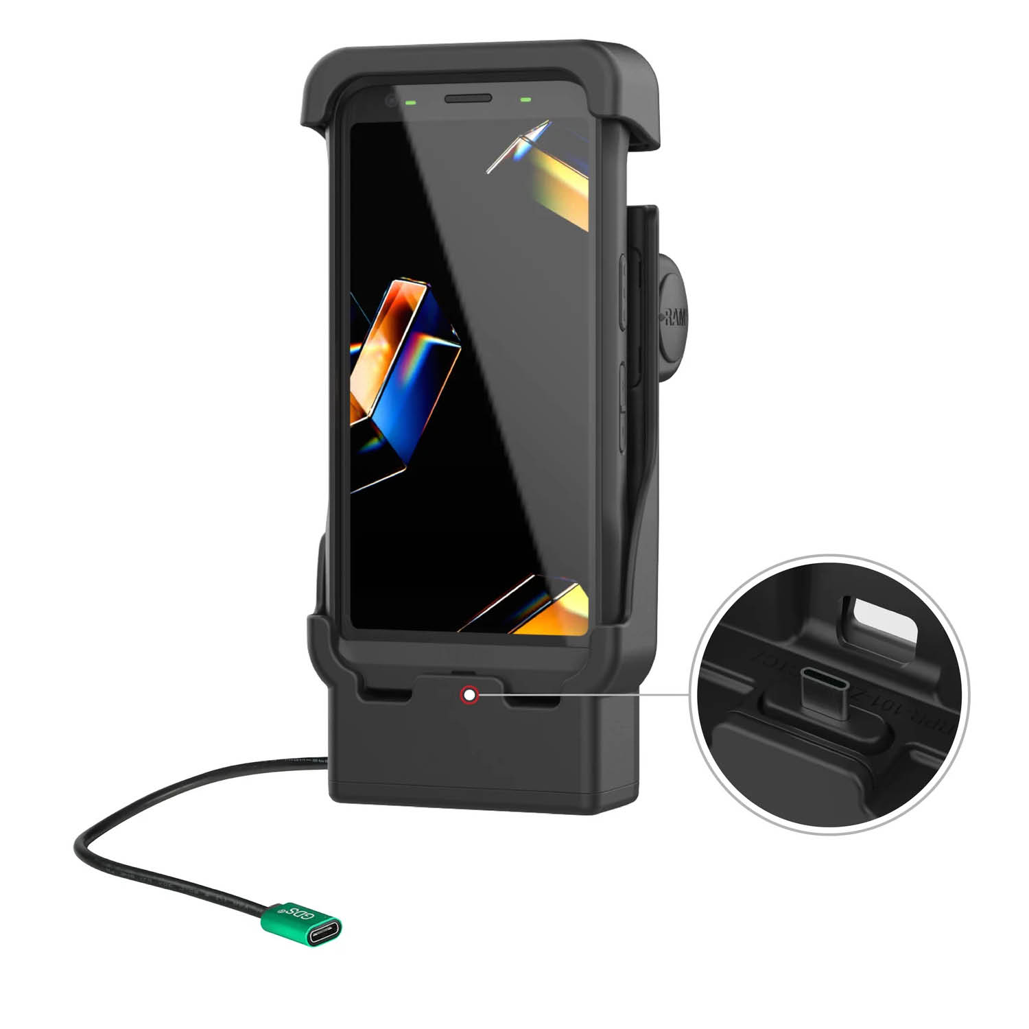 RAM Mounts Form-Fit Holder with USB-C for Zebra TC501 - 2-Loch AMPS - USB-C Connector