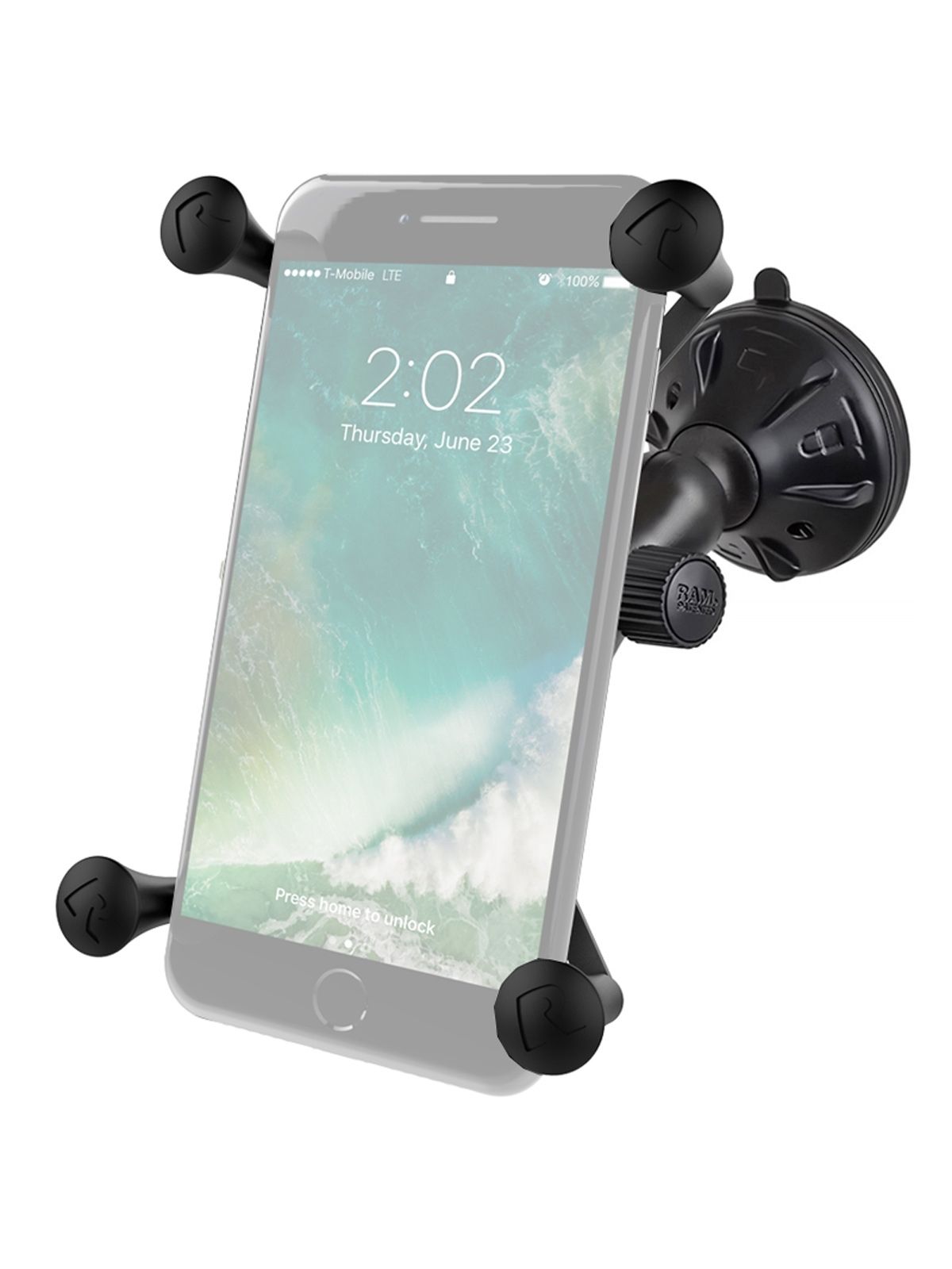 RAM Mounts X-Grip Saugfuss-Halterung für Smartphones bis 114,3 mm Breite - B-Kugel (1 Zoll), kurzer Verbindungsarm (ca. 50 mm)