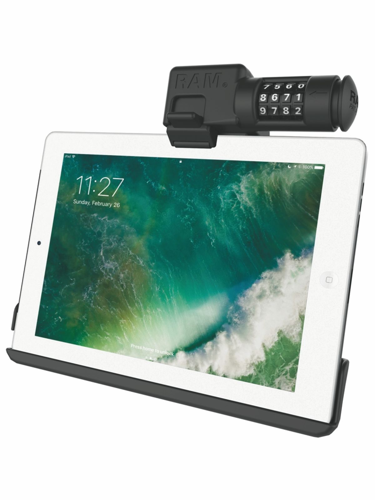 RAM Mounts EZ-Roll'r Form-Fit Halteschale (Zahlenschloss) für Apple iPad (5. & 6. Gen.), Air 1-2, Pro 9.7 - Ohne Schutzhülle