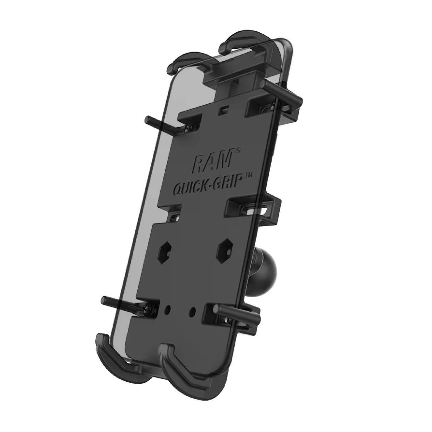 RAM Mounts Quick-Grip XL Universalhalterung für große Smartphones - Bis 92,07 mm Breite - Inkl. Trapez-Basisplatte (B-Kugel - 1 Zoll) - Schrauben-Set