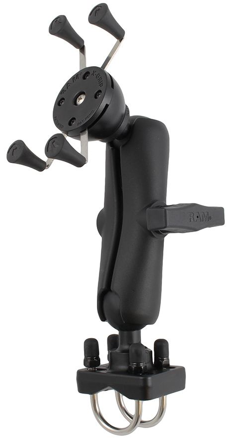RAM Mounts X-Grip Aufbau-Halterung für Smartphones - Bis 82,55 mm Breite - Mittlerer Verbindungsarm - Doppel U-Bügel Basis (Durchmesser 25,4 mm bis 31,75 mm) - C-Kugel (1,5 Zoll) - Schrauben-Set
