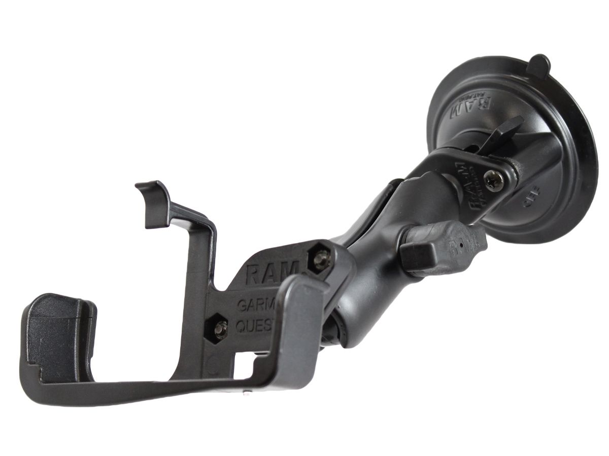 RAM Mounts Saugfuss-Halterung Garmin Quest - mittlerer Verbindungsarm, 2x Diamond-Basisplatte (Trapez), Halteschale, B-Kugel (1 Zoll), im Polybeutel