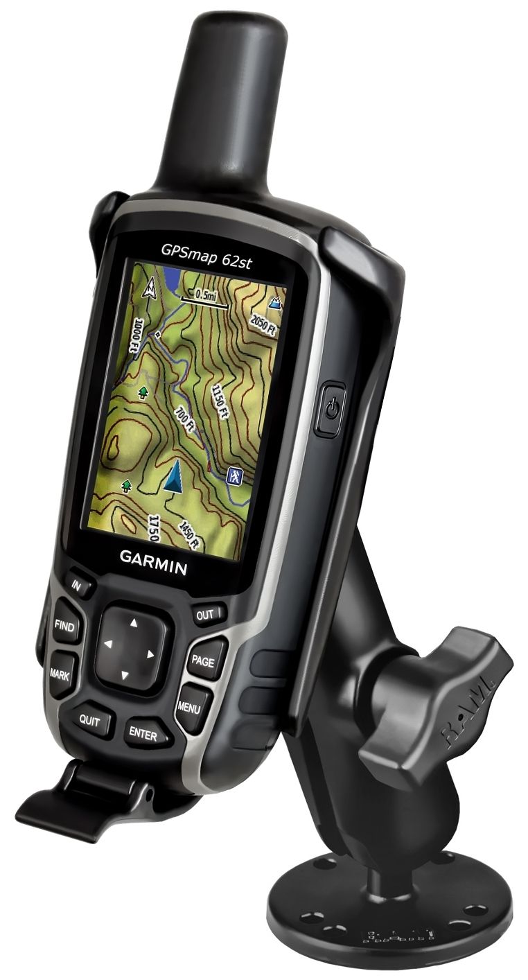 RAM Mounts Aufbau-Halterung Garmin GPSMAP 62/64 - B-Kugel (1 Zoll), mittlerer Verbindungsarm, runde Basisplatte (AMPS)