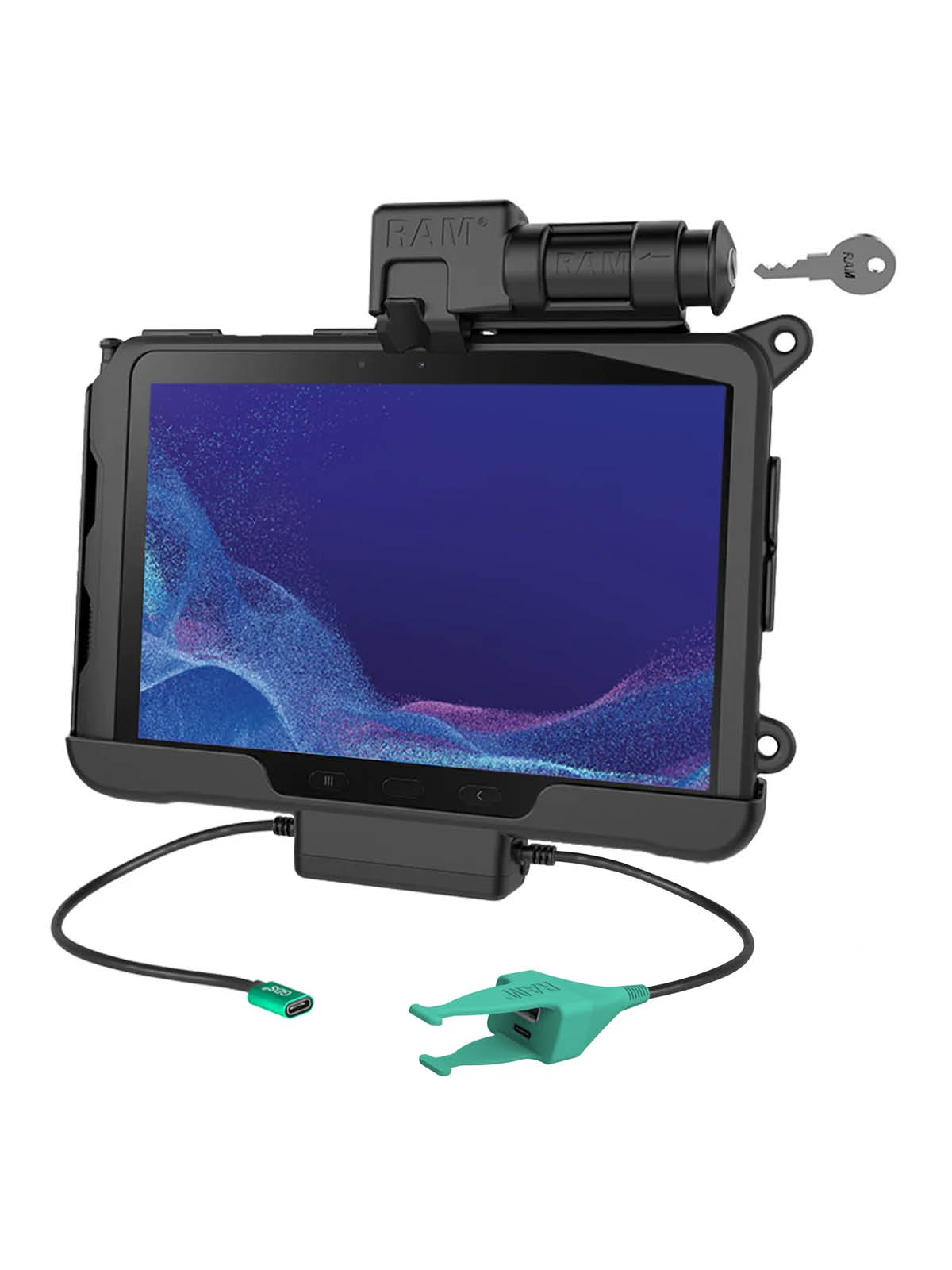 RAM Mounts Form-Fit Halteschale (Schlüsselverriegelung) für Samsung Tab Active4 Pro & Active5 Pro - in OEM/RAM Schutzhülle - USB-C & USB-C/A-Anschluss