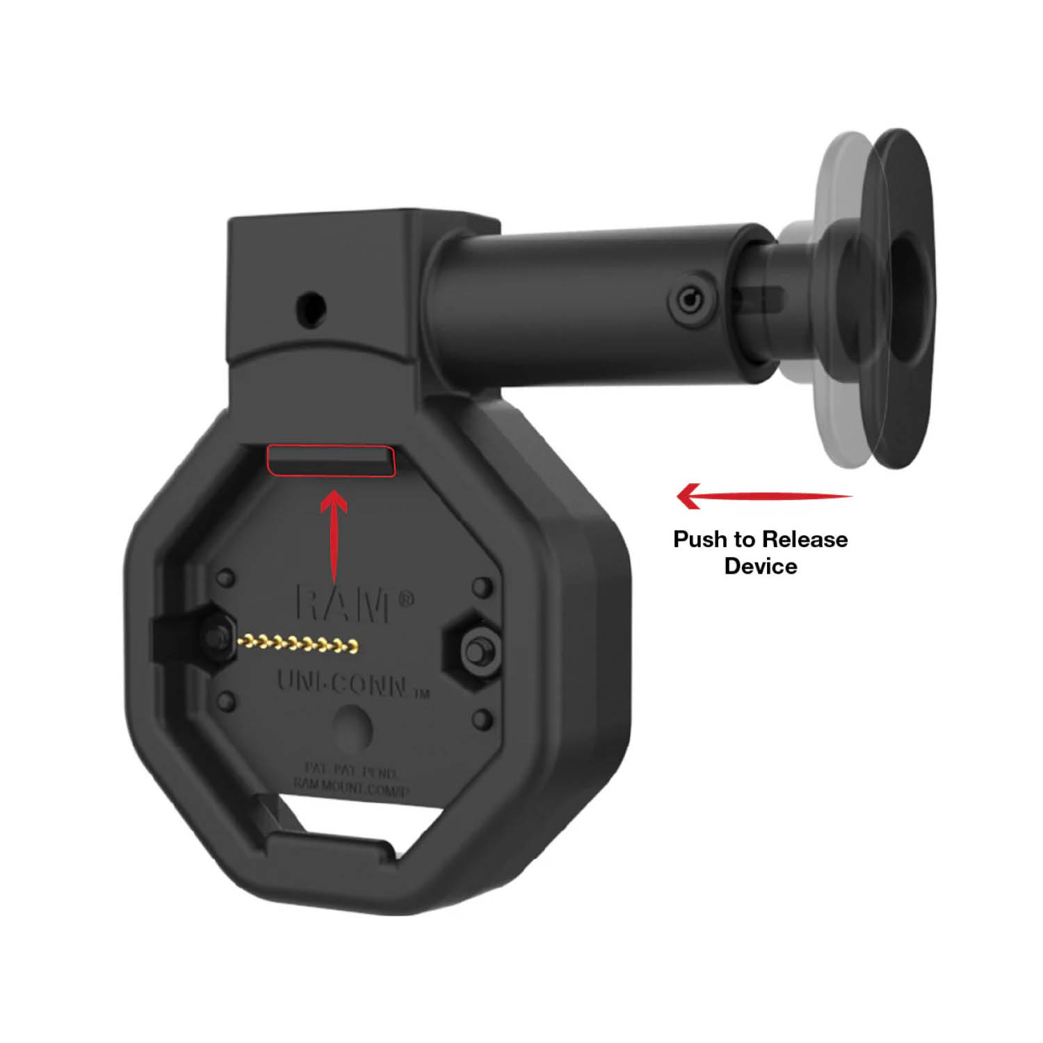 RAM Mounts GDS Uni-Conn Snap-In Ladesockel mit Lösevorrichtung - USB-C-Anschluss - 2-Loch AMPS