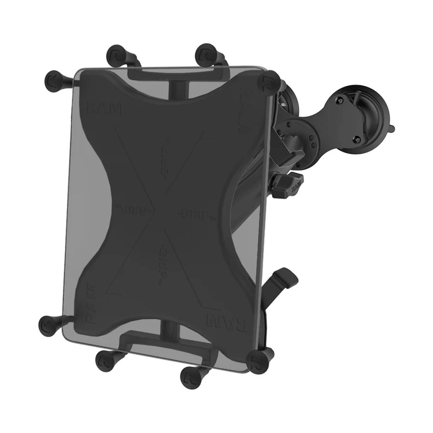 RAM Mounts X-Grip Doppel-Saugfuß-Halterung für 9-11 Zoll Tablets - Runde Basiskugel - Langer Verbindungsarm - Saugfuß mit runder Basiskugel - B-Kugel (1 Zoll) - Schrauben-Set