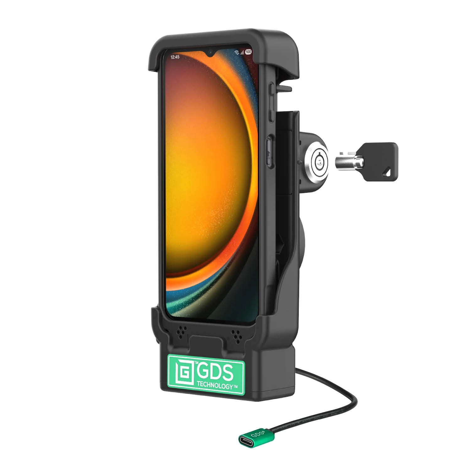 RAM Mounts GDS® Fahrzeug-Ladehalteschale für Samsung XCover7 Pro/6 Pro in IntelliSkin Ladeschutzhüllen - abschließbar (Schlüssel), USB-C, 2-Loch AMPS Aufnahme