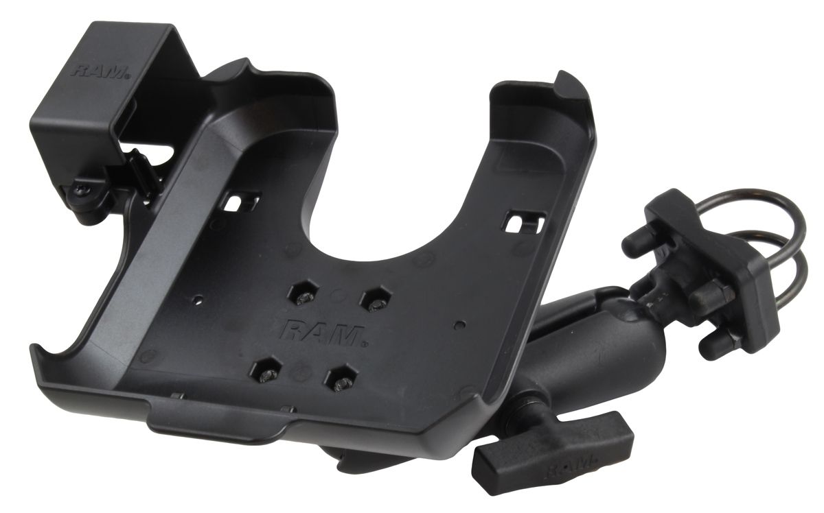 RAM Mounts Drucker-Rohrhalterung für Brother RuggedJet RJ-4030/RJ-4040 - Doppel-Klemmschelle, mittlerer Verbindungsarm, runde Basisplatte (AMPS), C-Kugel (1,5 Zoll)