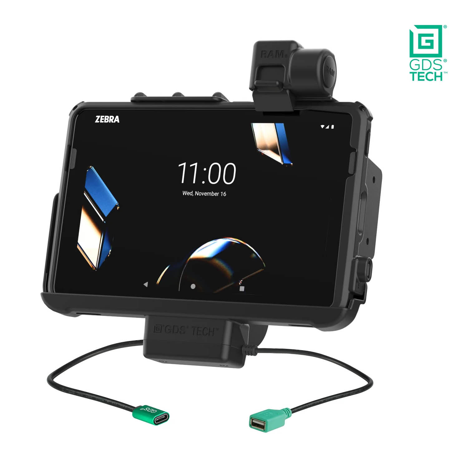 RAM Mounts GDS Form-Fit Halteschale (Schnappverschluss) für Zebra ET401, ET40 & ET45 (10 Zoll) Tablets in IntelliSkin Schutzhülle - USB-C & USB-A-Anschluss