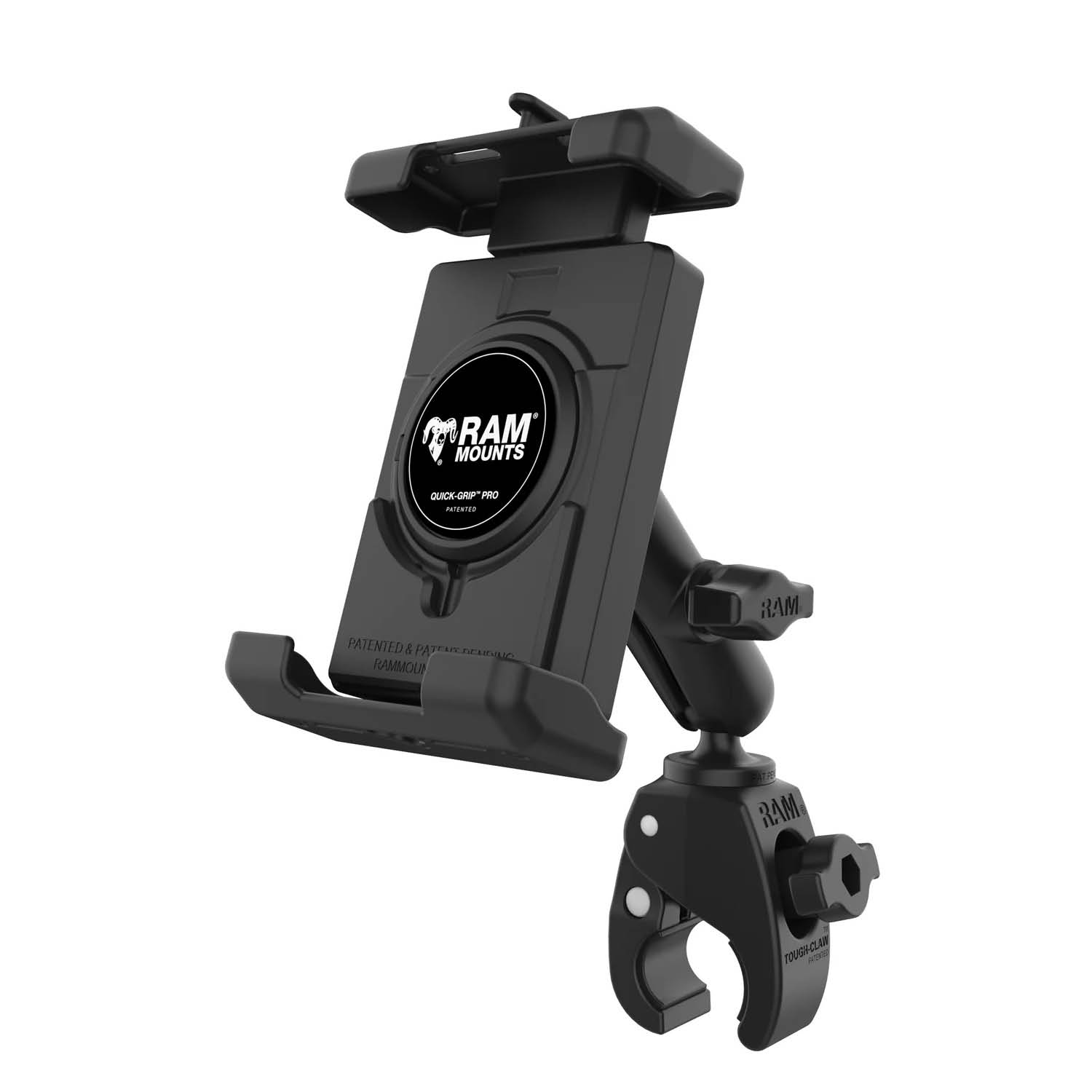 RAM Mounts Tough-Claw Halterung mit Quick-Grip Pro XL Universal-Halteschale - B-Kugel (1 Zoll), Tough-Claw klein (Durchmesser 15,9-29,0 mm)