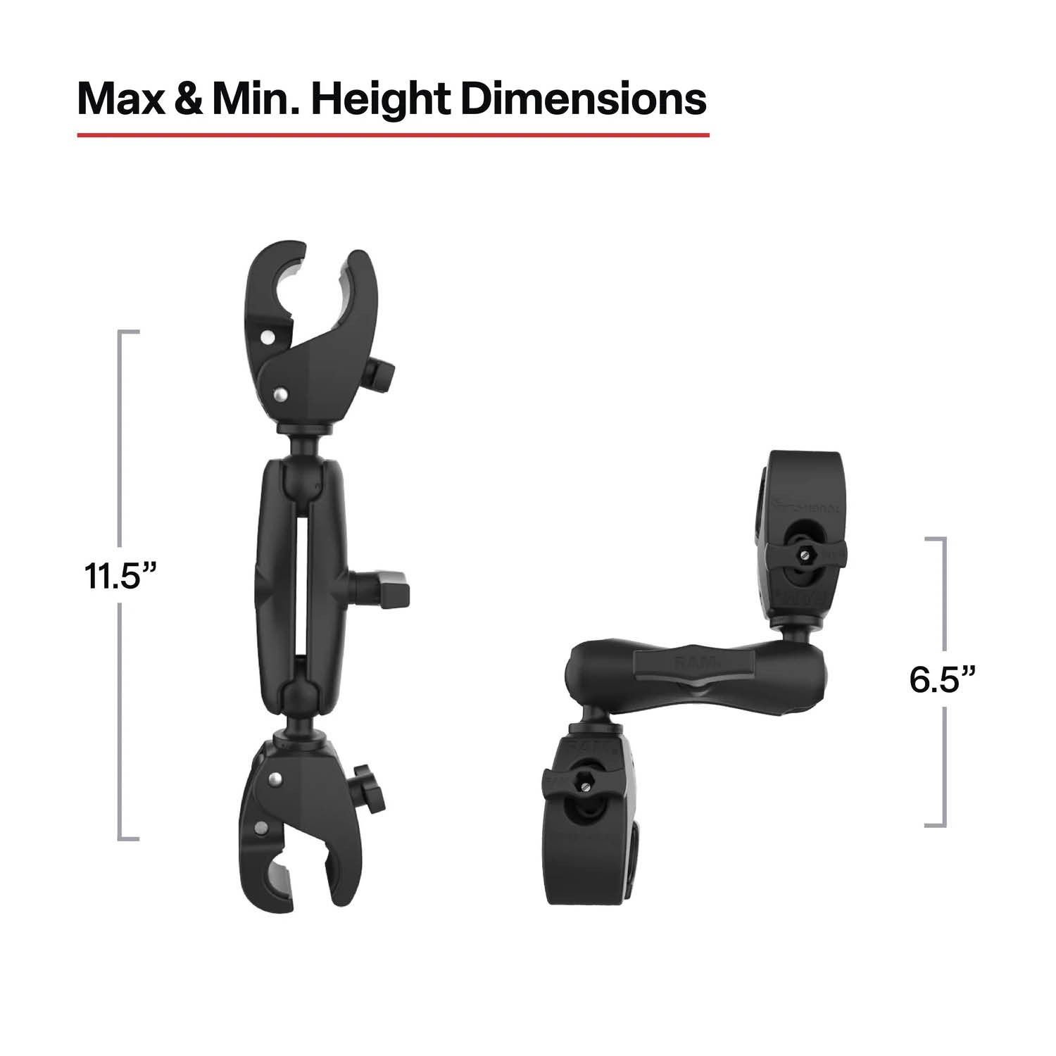 RAM Mounts Motoren-Stabilisierung für Boote mit Tough-Claw-Set - C-Kugel (1,5 Zoll), Mittlerer Verbindungsarm, Klemmbereich 25,4-40,6 mm