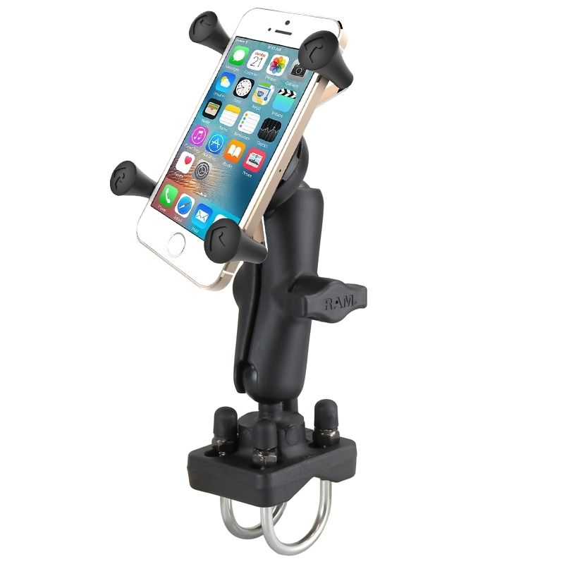 RAM Mounts X-Grip Aufbau-Halterung für Smartphones - Bis 82,55 mm Breite - Mittlerer Verbindungsarm - Doppel U-Bügel Basis (Durchmesser 25,4 mm bis 31,75 mm) - B-Kugel (1 Zoll) - Schrauben-Set