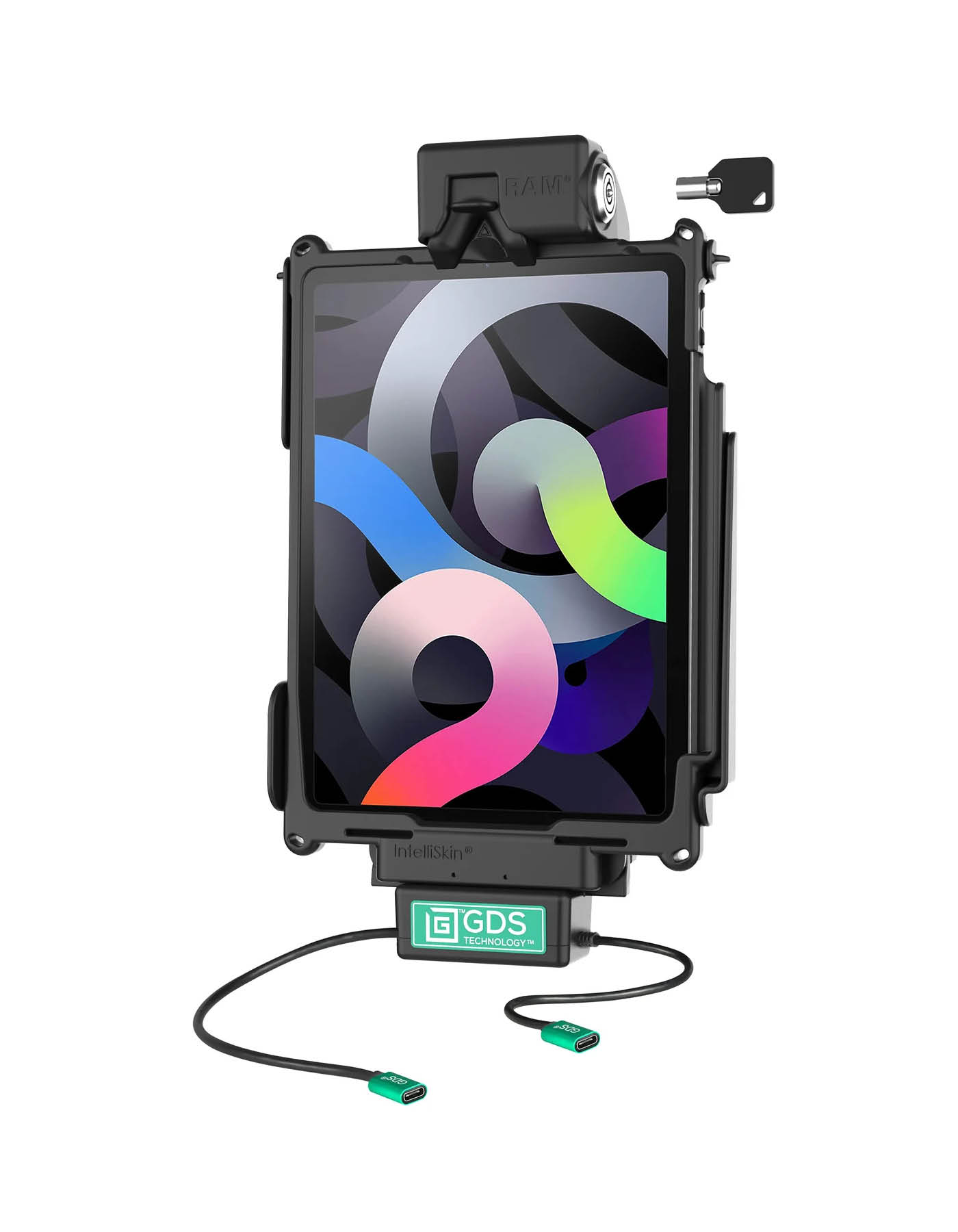 RAM Mounts GDS Tough-Dock Halteschale (Schlüsselverriegelung) für Apple iPad 10. Gen, Pro 11" (M4), Air 11“ (M2) - In IntelliSkin Next-Gen Schutzhülle - USB-C & USB-C Anschluss