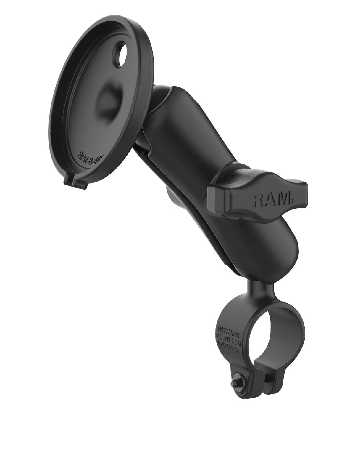 RAM Mounts Rohr-Befestigungsset mit RAM Qi2 Wireless Charger - Klemmbereich 19,1-25,4 mm - Mittlerer Verbindungsarm (Gesamtlänge: 94,74 mm) - Qi2/MagSafe Adapter - B-Kugel (1 Zoll)