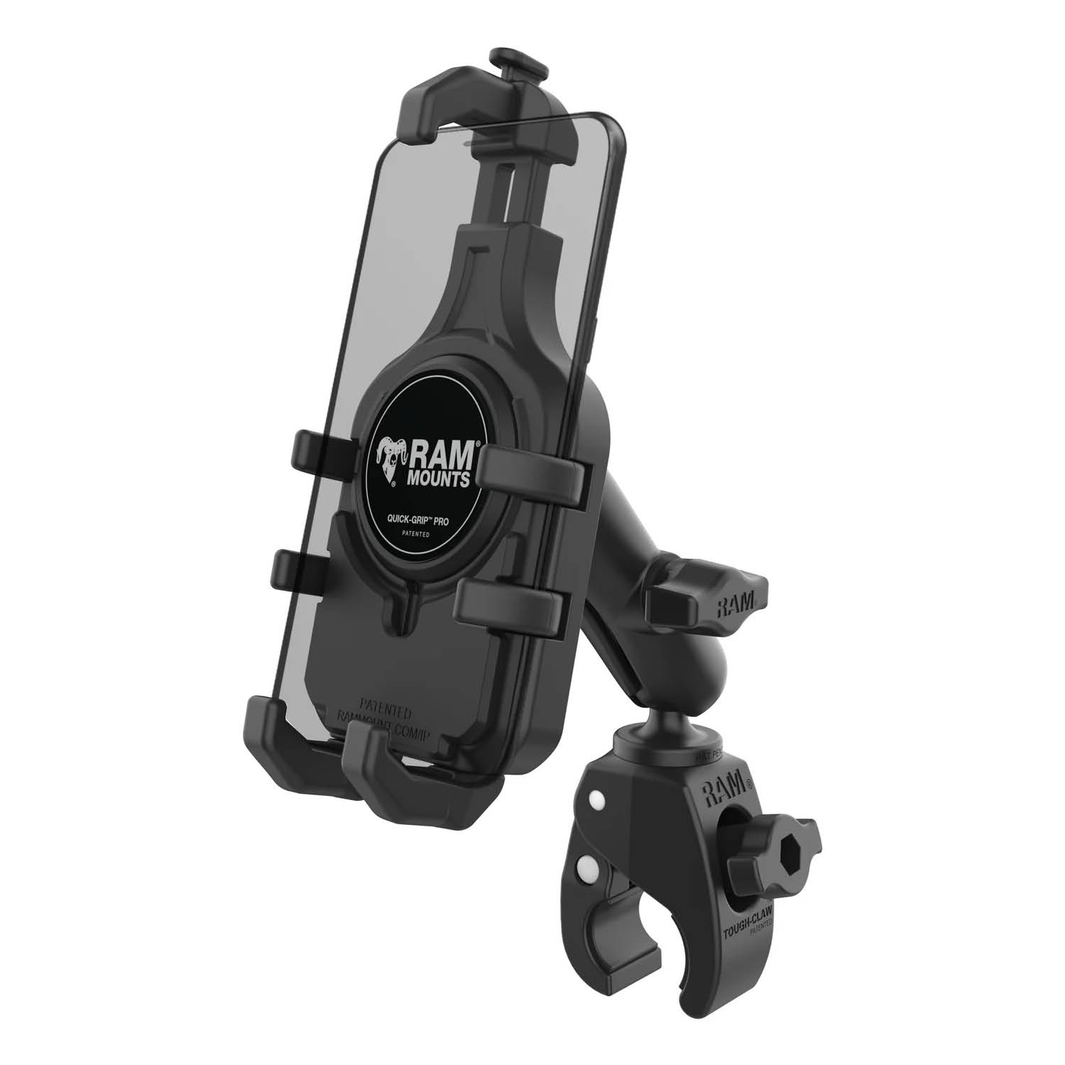 RAM Mounts Tough-Claw Halterung mit Quick-Grip Pro Universal-Halteschale - B-Kugel (1 Zoll), Tough-Claw klein (Durchmesser 15,9-29,0 mm)
