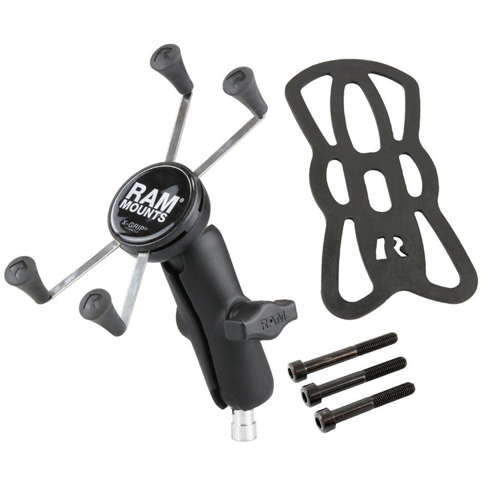 RAM Mounts X-Grip Motorrad-Halterung für Smartphones - Bis 114,3 mm Breite - Mittlerer Verbindungsarm - Kugel für Lenkerkopf mit M8-Schrauben - B-Kugel (1 Zoll) - Schrauben-Set