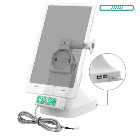 RAM Mounts GDS Uni-Conn Stand-Dockingstation - Dreh- & Schwenkbar - Pogo-Pads unten - JST-Stecker (PoE) - Hellgrau