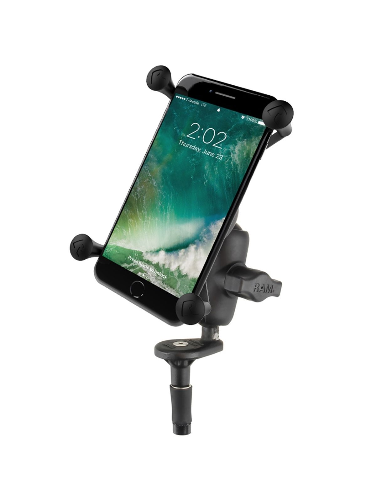 RAM Mounts X-Grip Motorrad-Halterung für Smartphones bis 114,3 mm Breite - B-Kugel (1 Zoll), Lenkerkopf-Adapter, kurzer Verbindungsarm