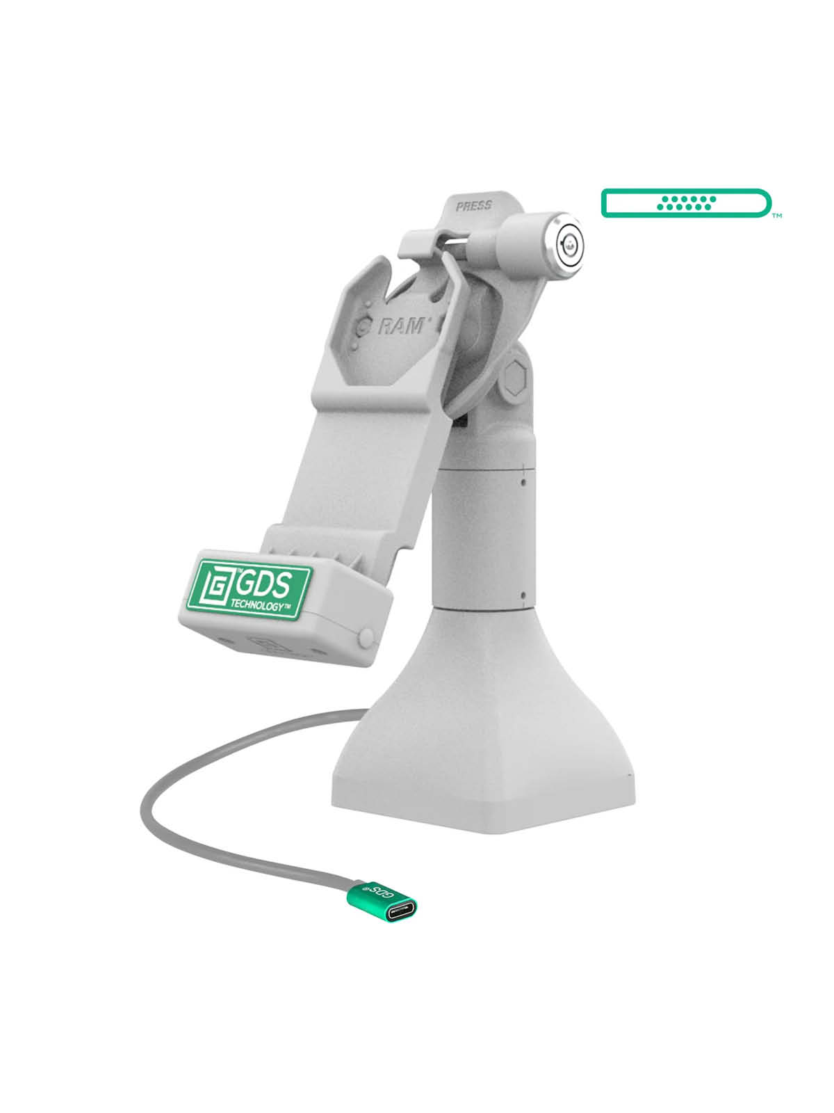 RAM Mounts GDS Uni-Conn Stand-Dockingstation (7 Zoll) mit Schlüsselverriegelung (Rechts) - Dreh- & Schwenkbar - USB-C-Anschluss - Grau