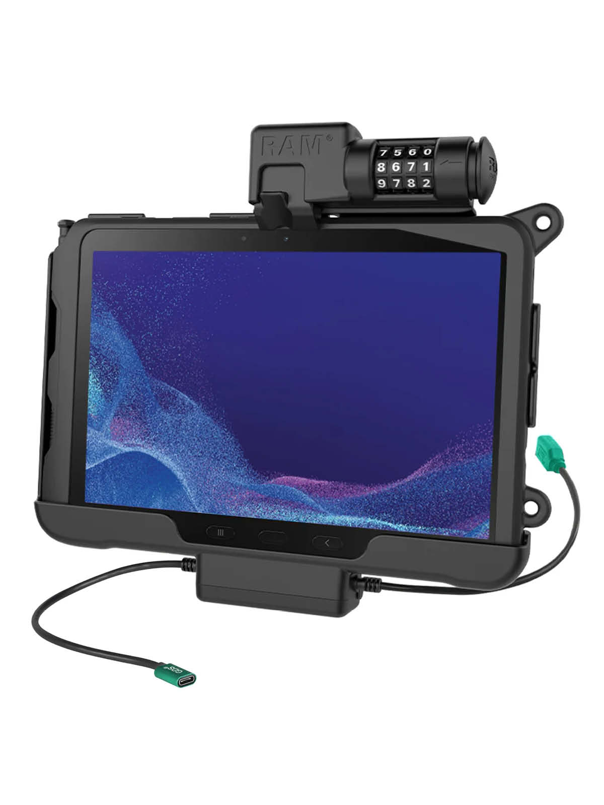 RAM Mounts Form-Fit Halteschale (Zahlenschloss) für Samsung Tab Active4 Pro & Active5 Pro - in OEM/RAM Schutzhülle - USB-C & USB-A-Anschluss