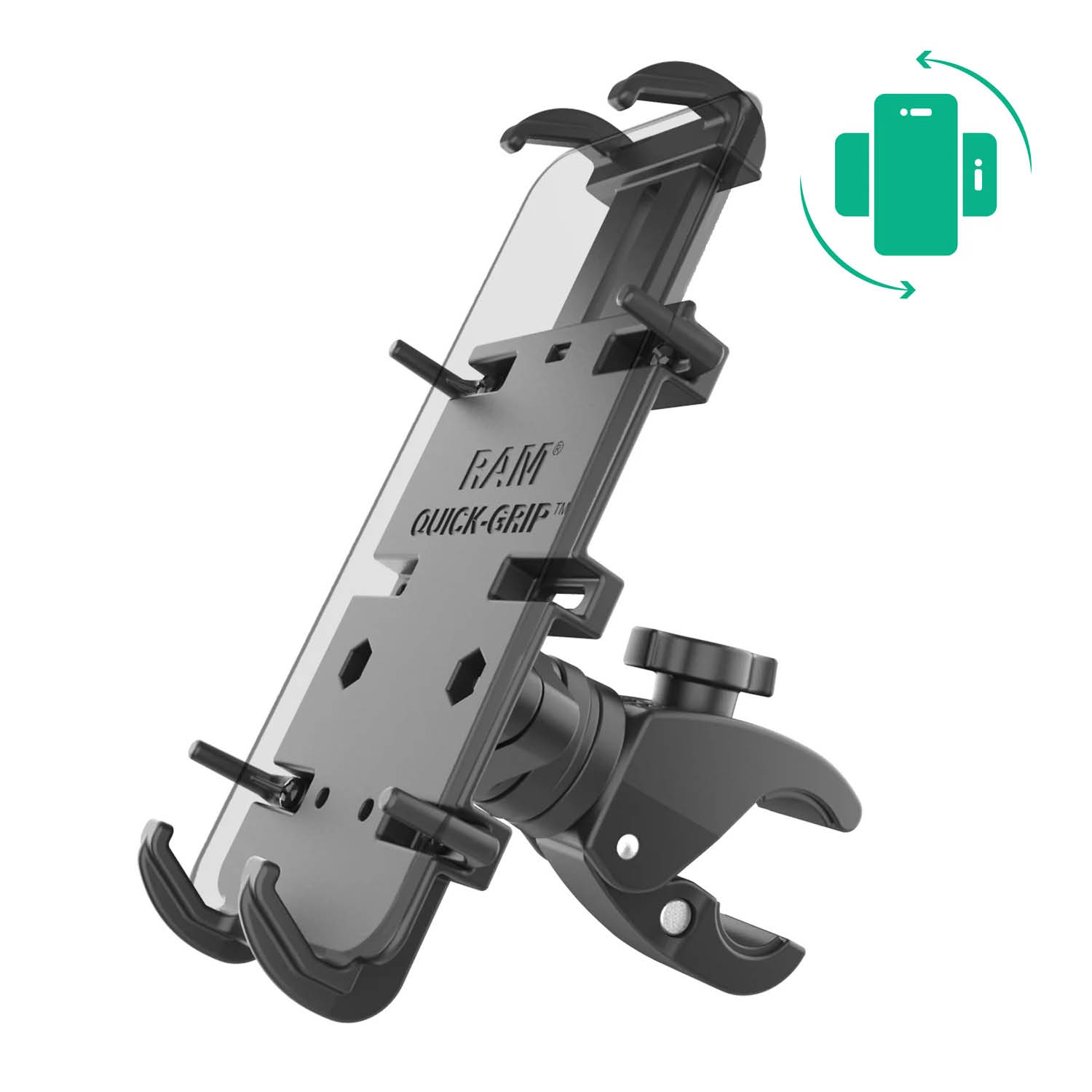 RAM Mounts Quick-Grip XL Klemm-Halterung (drehbar) für große Smartphones - Bis 92,07 mm Breite - Tough-Claw Klein (Durchmesser 15,87 mm bis 28,95 mm) - Schrauben-Set
