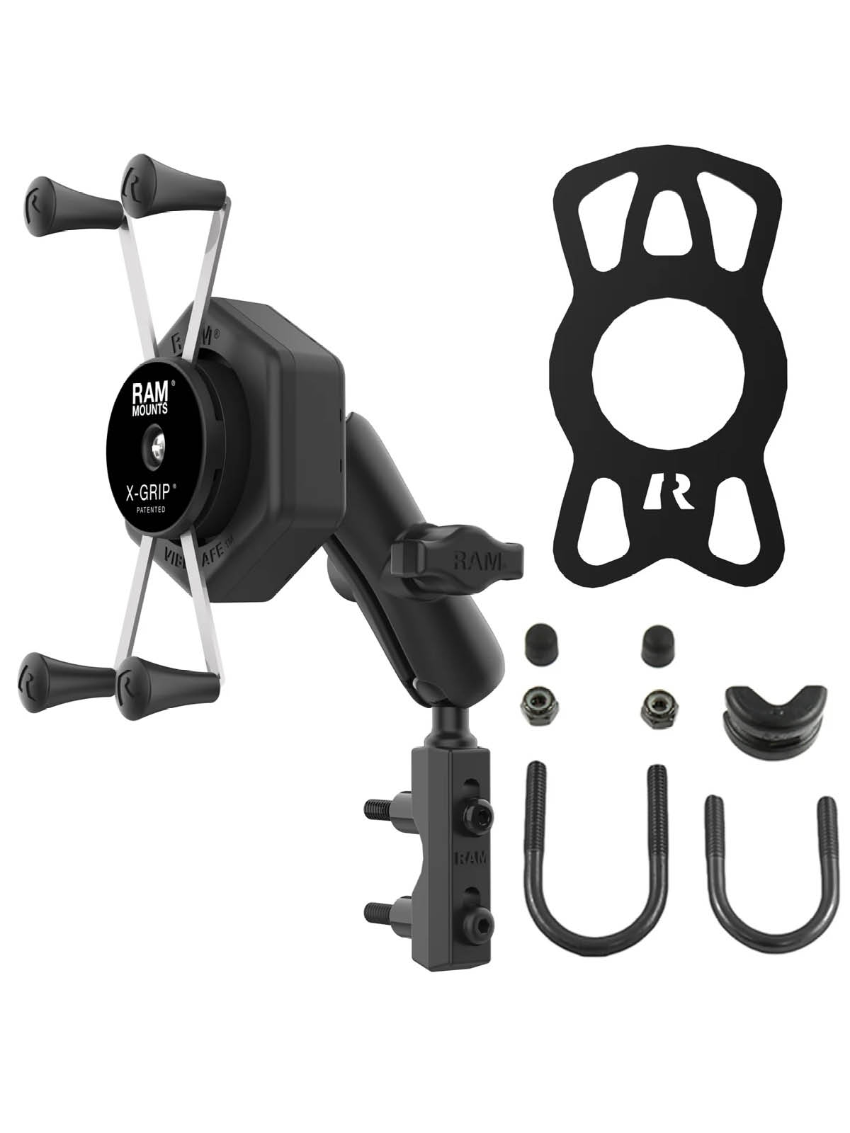 RAM Mounts X-Grip Motorrad-Halterung für Smartphones bis 114,3 mm Breite mit Vibe-Safe Adapter - B-Kugel (1 Zoll), mittlerer Verbindungsarm