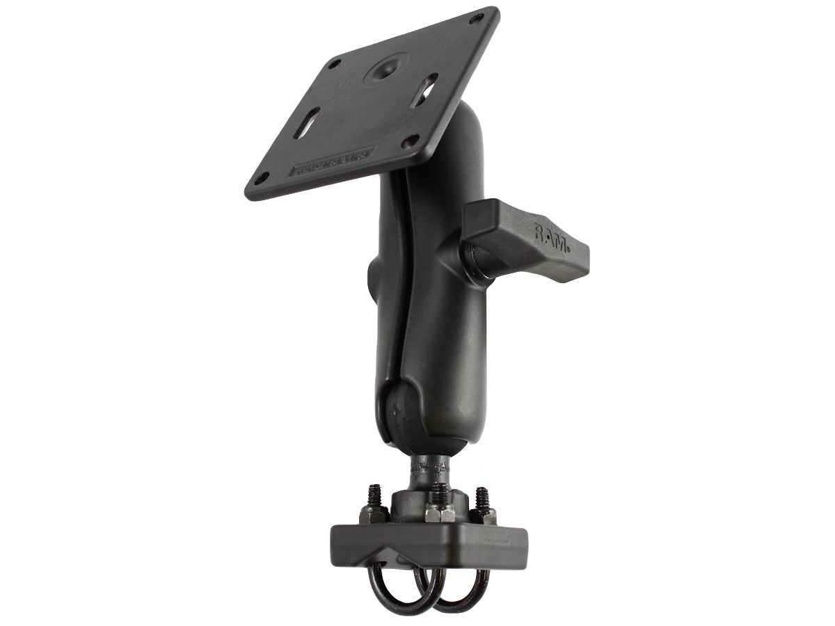 RAM Mounts Set für Lenker/Rohre - Doppel-Klemmschelle, mittlerer Verbindungsarm, VESA-Platte (75 x 75 mm Lockraster), C-Kugel (1,5 Zoll), im Polybeute