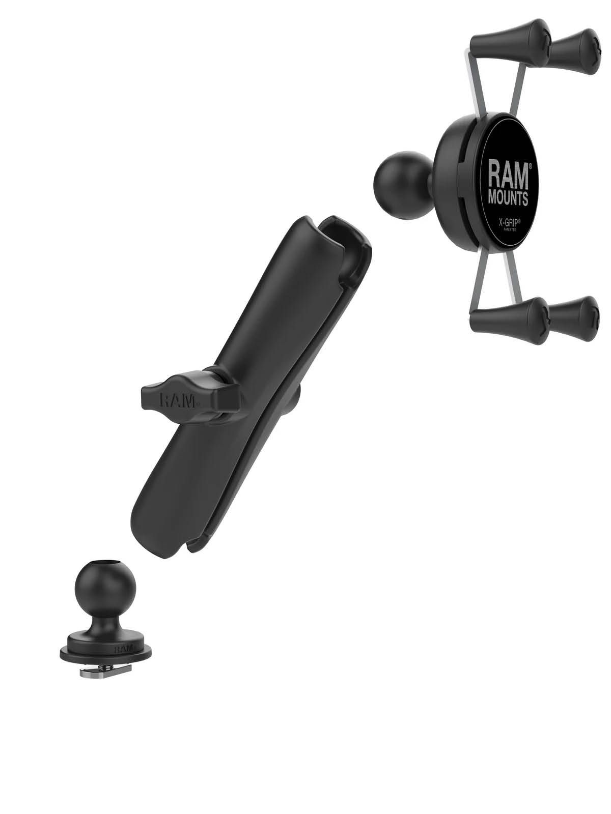 RAM Mounts Set mit X-Grip Halteklammer für Smartphones bis 82,6 mm Breite - B-Kugel (1 Zoll), Track-Ball, langer Verbindungsarm