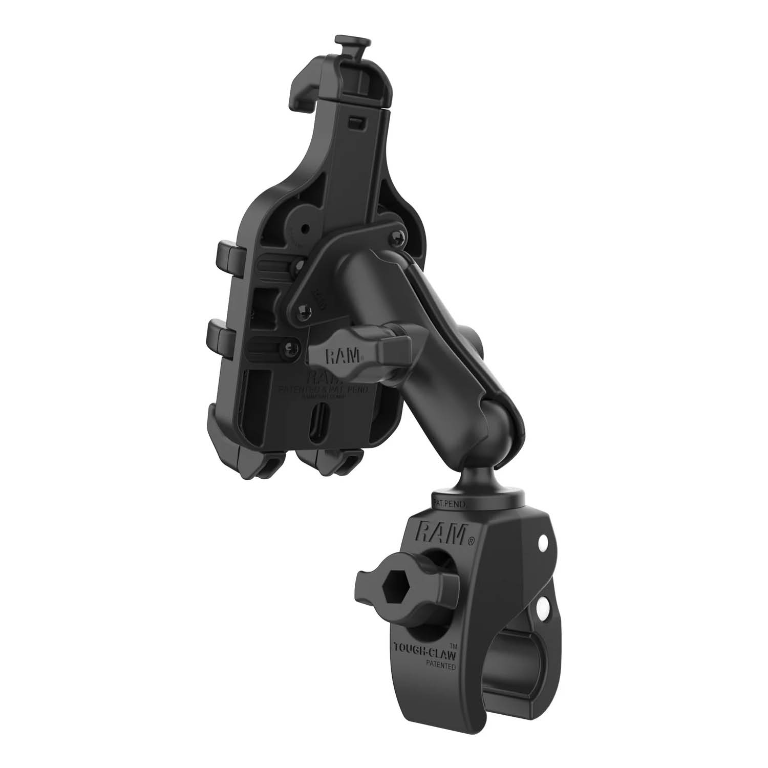 RAM Mounts Tough-Claw Halterung mit Quick-Grip Pro Universal-Halteschale - B-Kugel (1 Zoll), Tough-Claw klein (Durchmesser 15,9-29,0 mm)