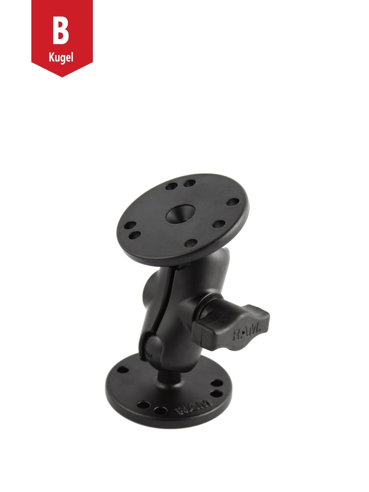 RAM Mounts Aufbau-Set - B-Kugel (1 Zoll) - 2x Runde Basisplatten (AMPS) - Kurzer Verbindungsarm (ca. 61,46 mm)