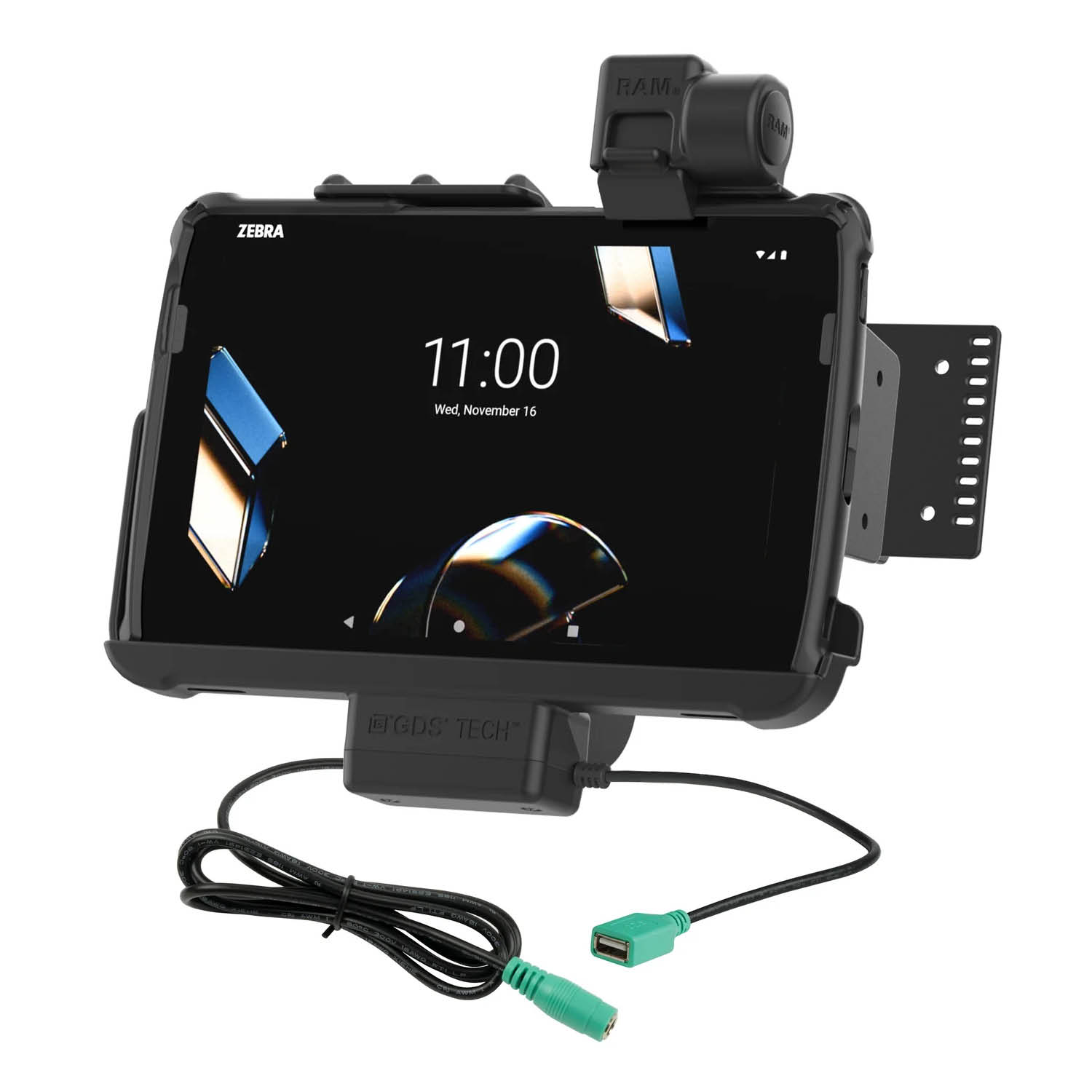 RAM Mounts Form-Fit Holder for Zebra ET401 (10") Tablets - In RAM Skin/Rugged Boot - 5.5mm DC Power & USB-A Connector