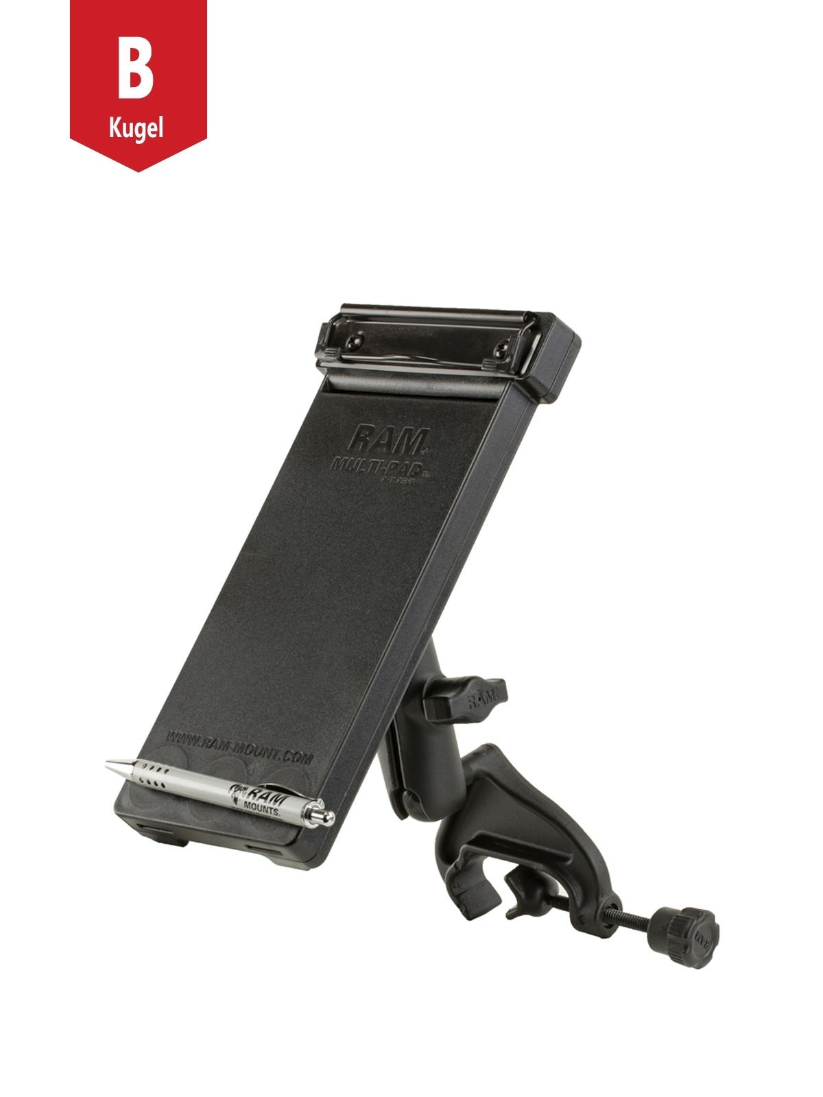 RAM Mounts Luftfahrt-Halterung mit Notizblock-Tray - B-Kugel (1 Zoll), Steuerhornklammer, mittlerer Verbindungsarm